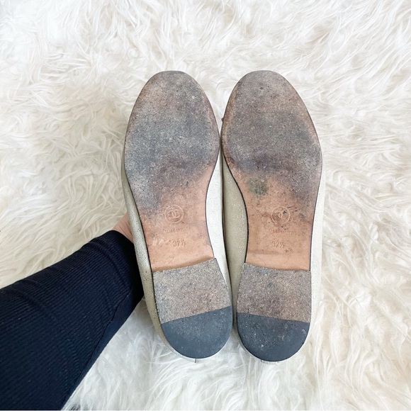 Chanel Beige Black Leather Interlocking CC Logo Cap Toe Ballet Flat 37.5 - Picture 5 of 13